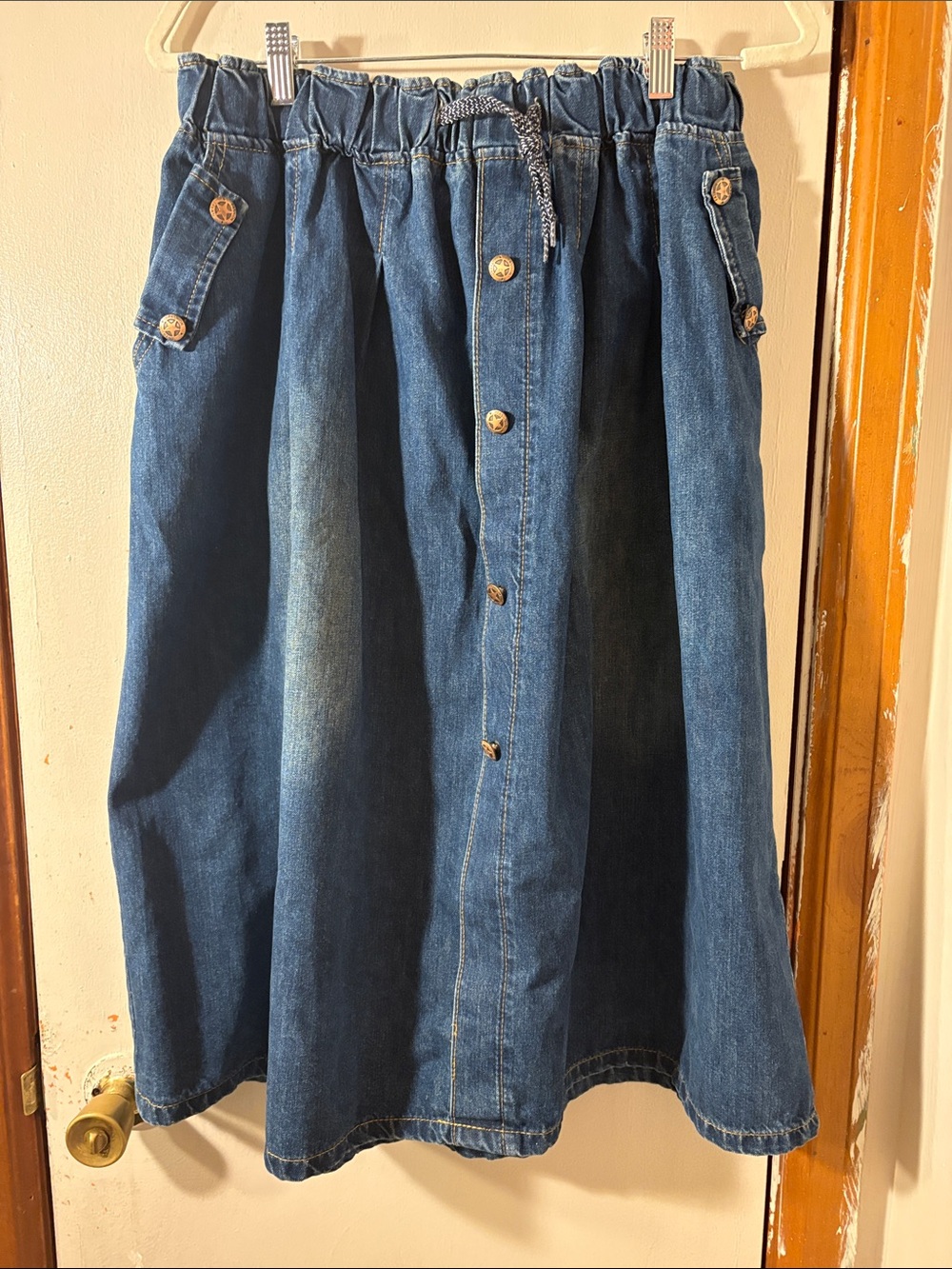 Fashion Trend Vintage Denim Button-Front Midi Skirt - Blue